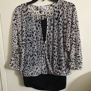 Jennifer Lopez Animal Print Chiffon Blouse - Black & White